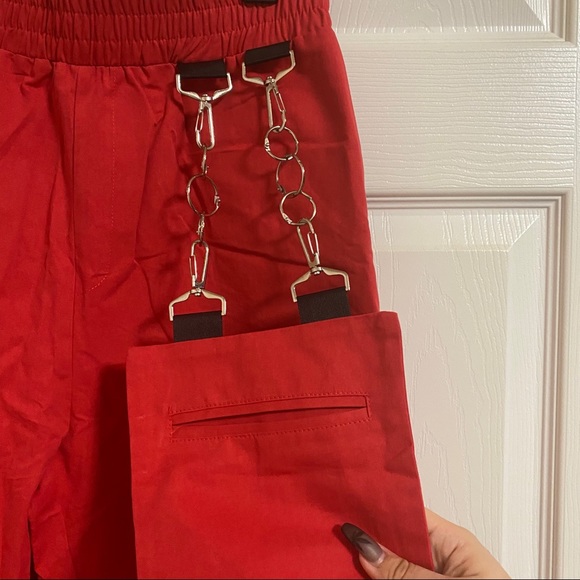 High Waist Red Pants with Chain - Picture 2 of 4